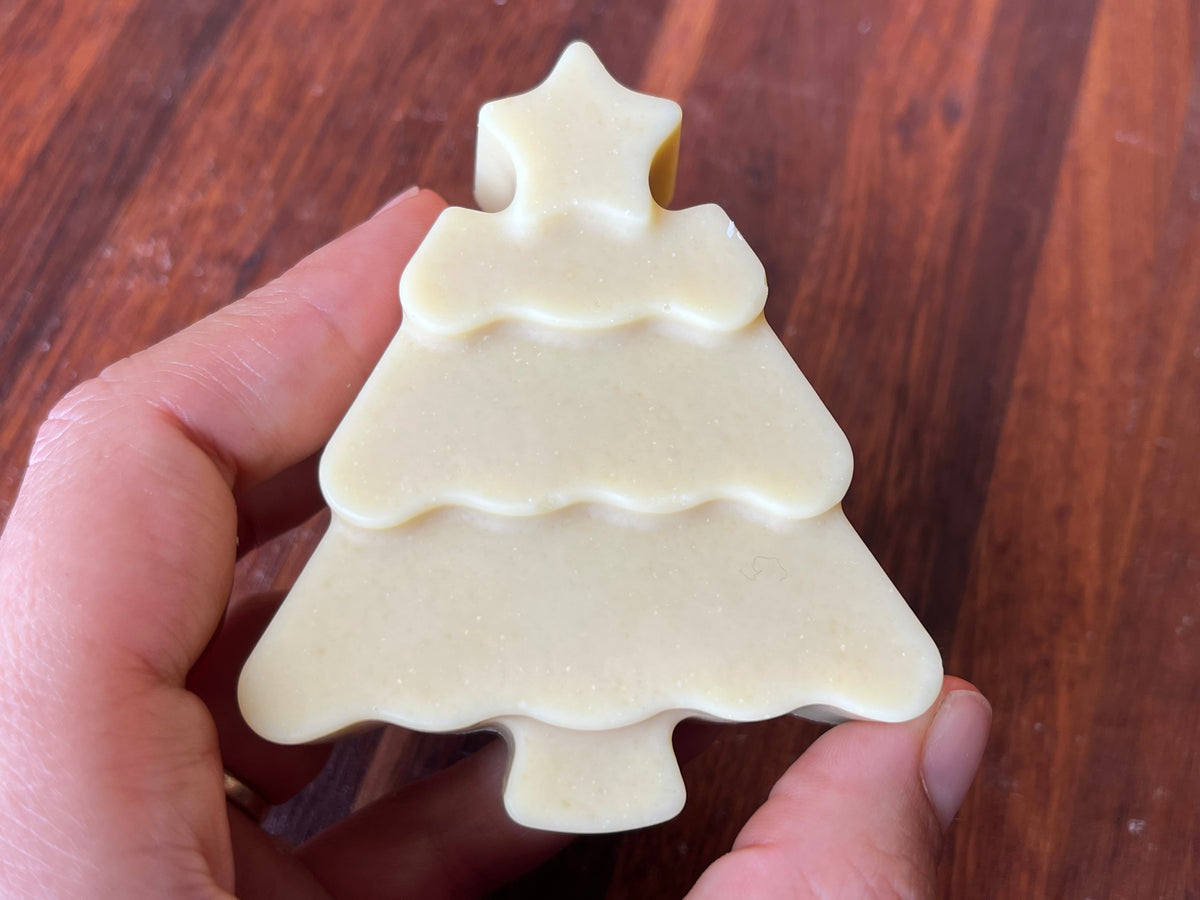 Christmas soap, handmade artisan goats milk and honey Christmas tree soap 50g