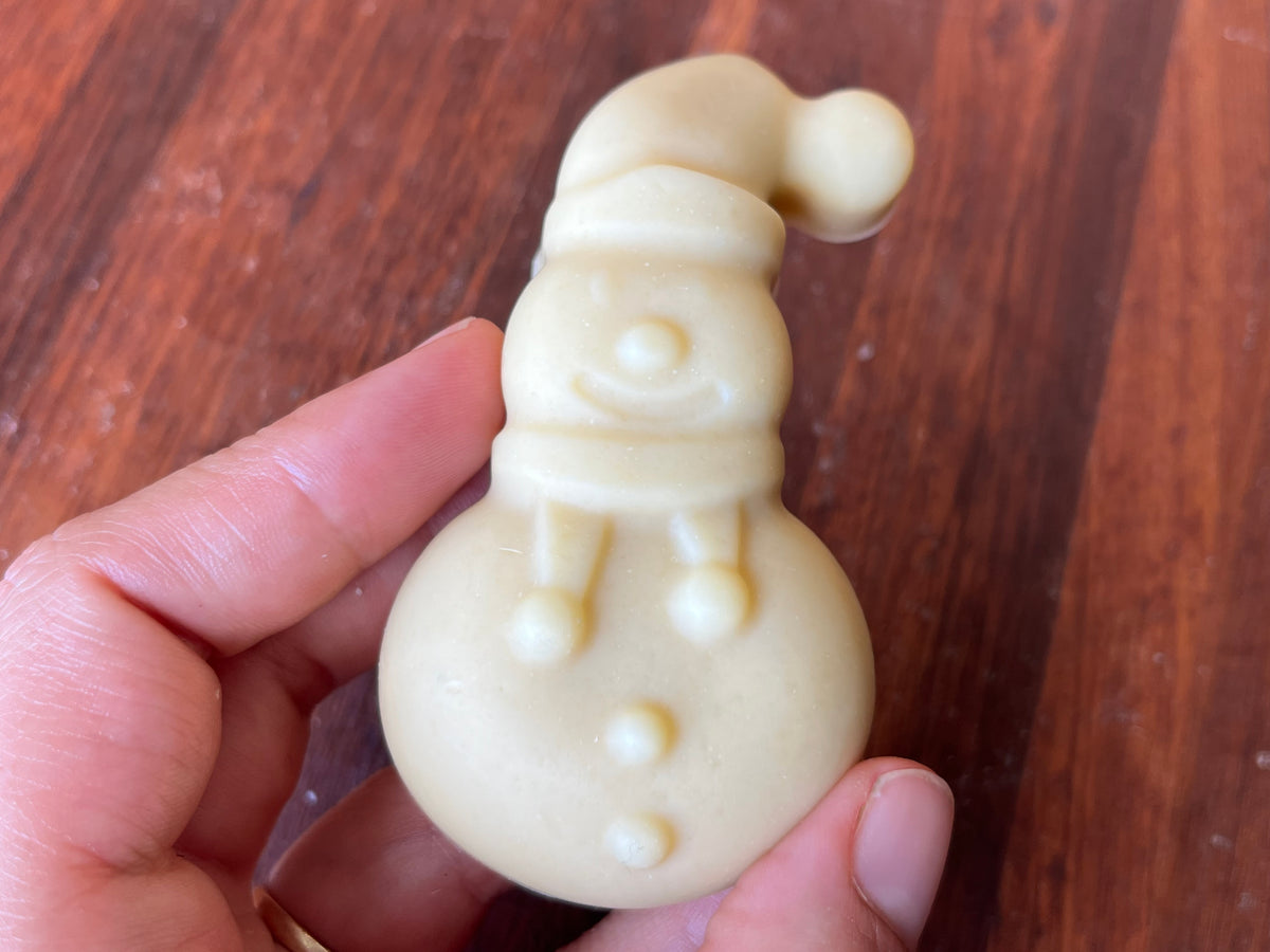 Christmas soap, handmade artisan goats milk and honey snowman soap 50g