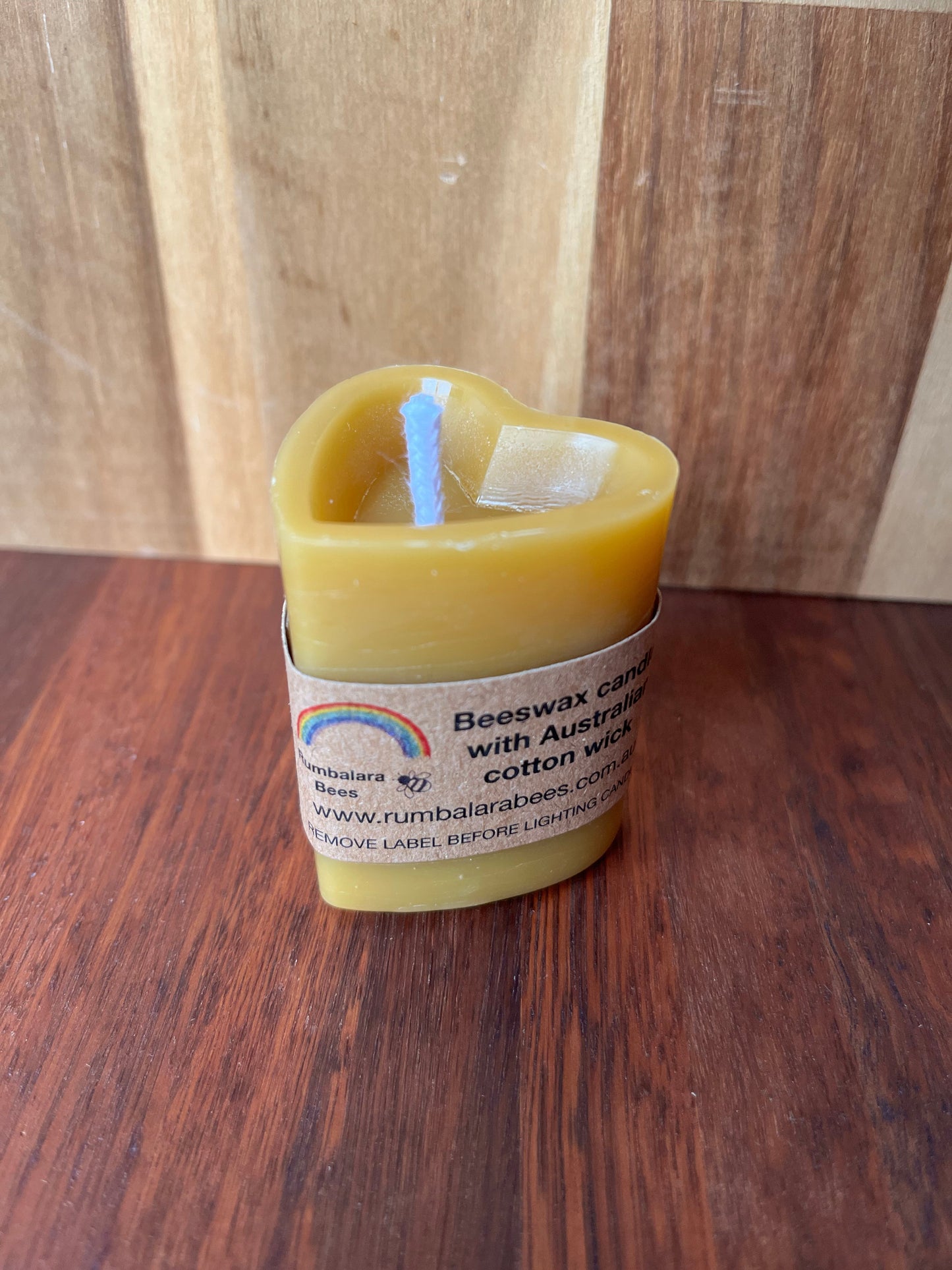Beeswax heart shaped candle with ceramic holder yellow