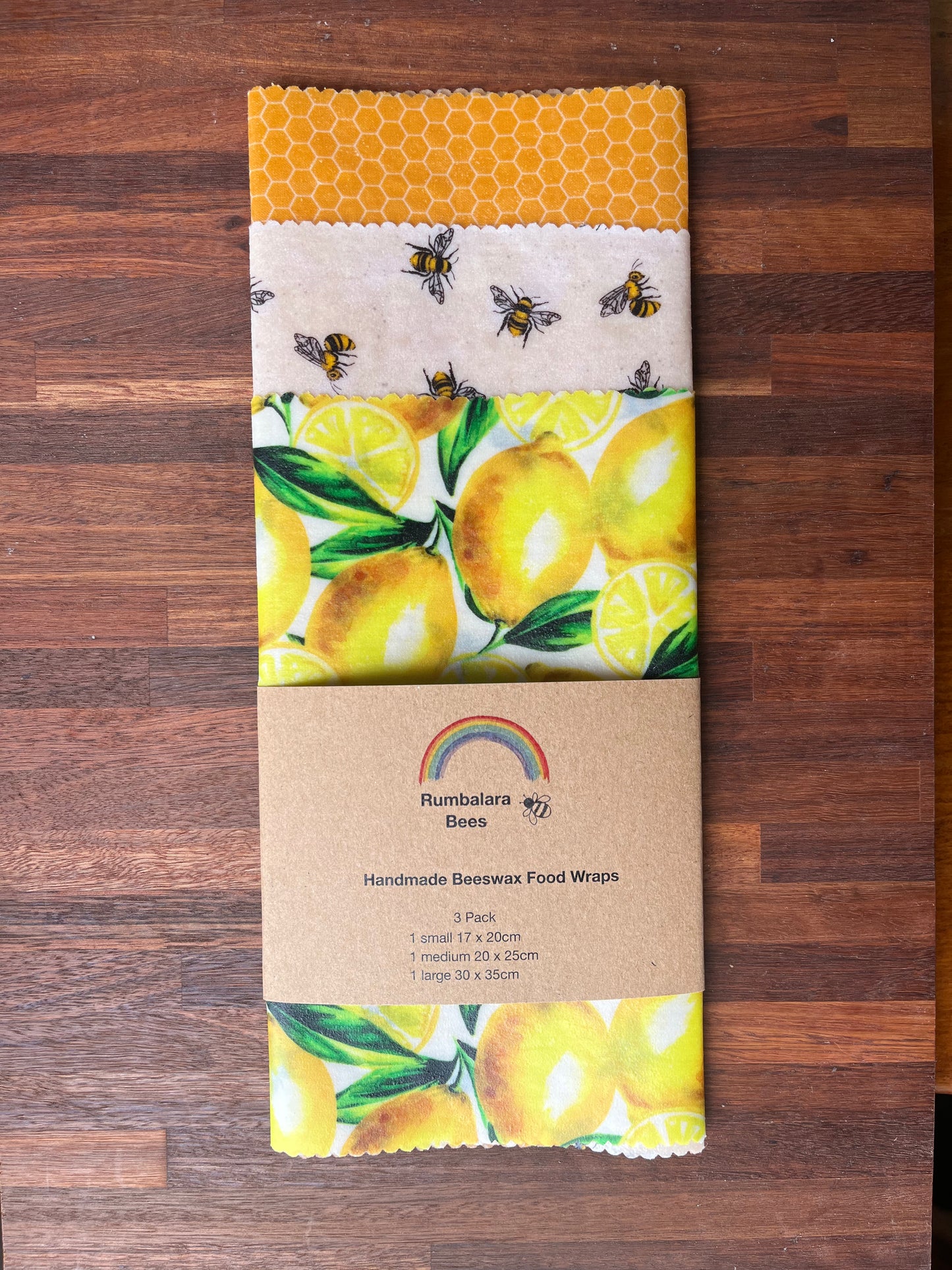 Beeswax wrap pack (bees, honeycomb and lemons)