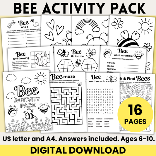 Bee activity pack printable 6-10 years