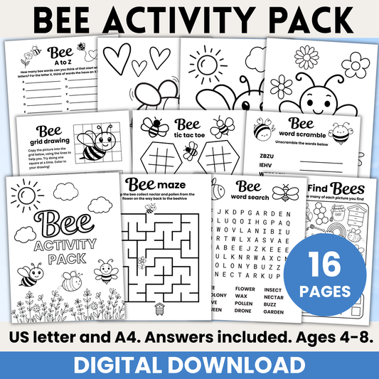 Bee activity pack printable 4-8 years