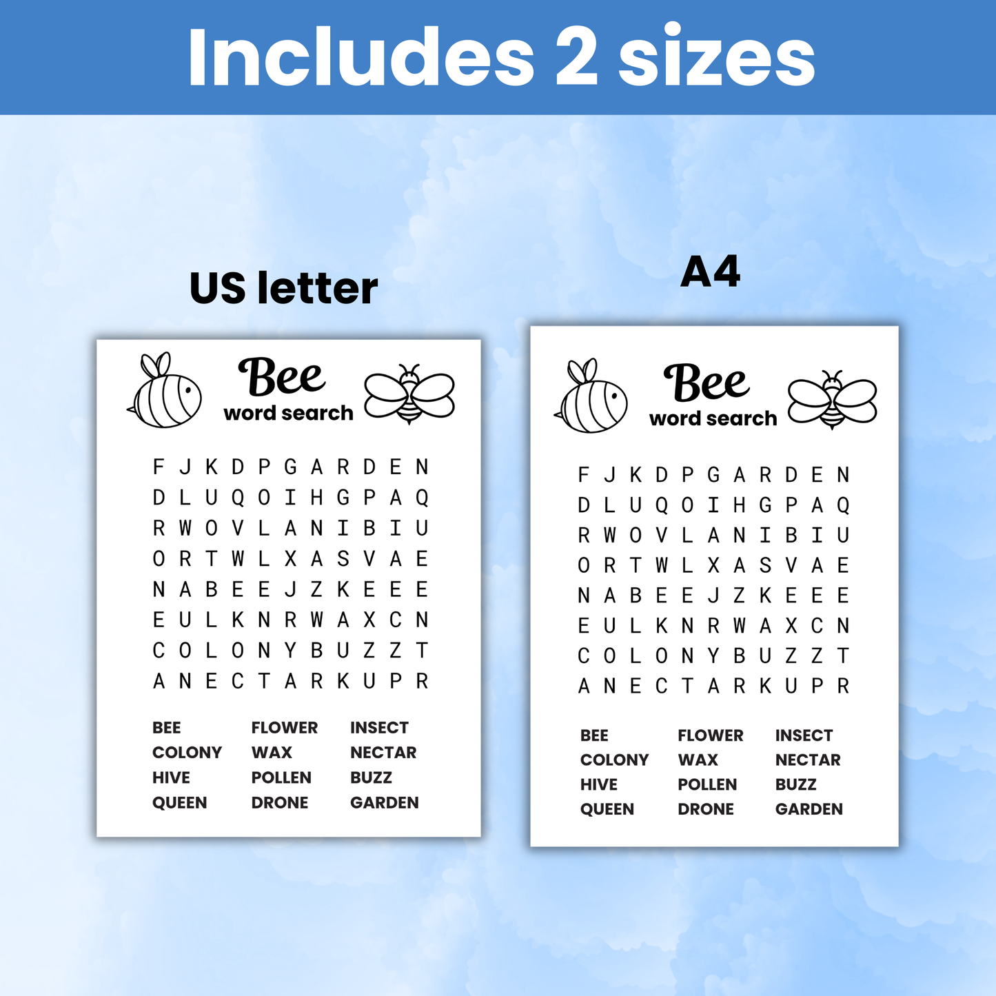 Bee activity pack printable 4-8 years