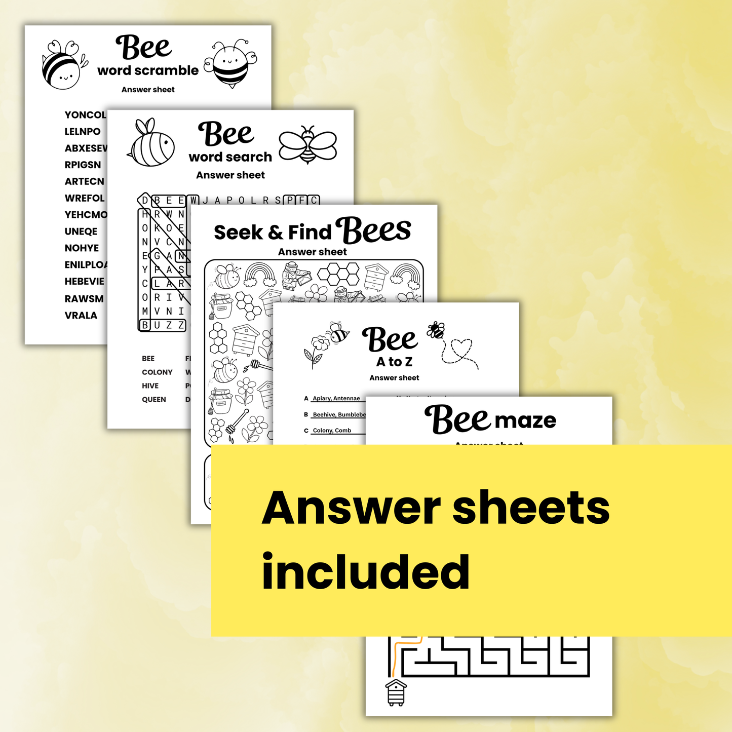 Bee activity pack printable 6-10 years