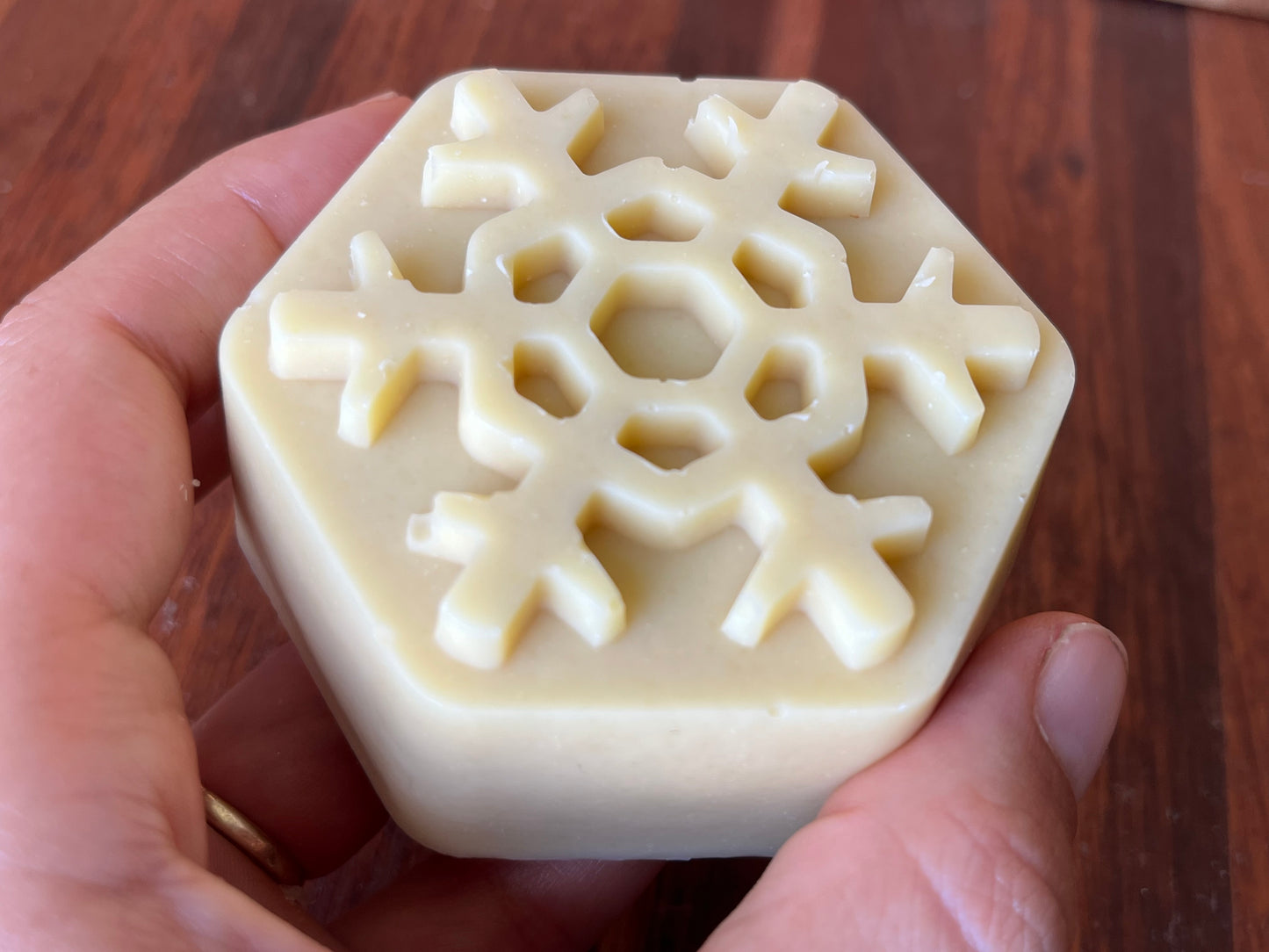 Christmas soap, handmade artisan goats milk and honey snowflake soap 100g