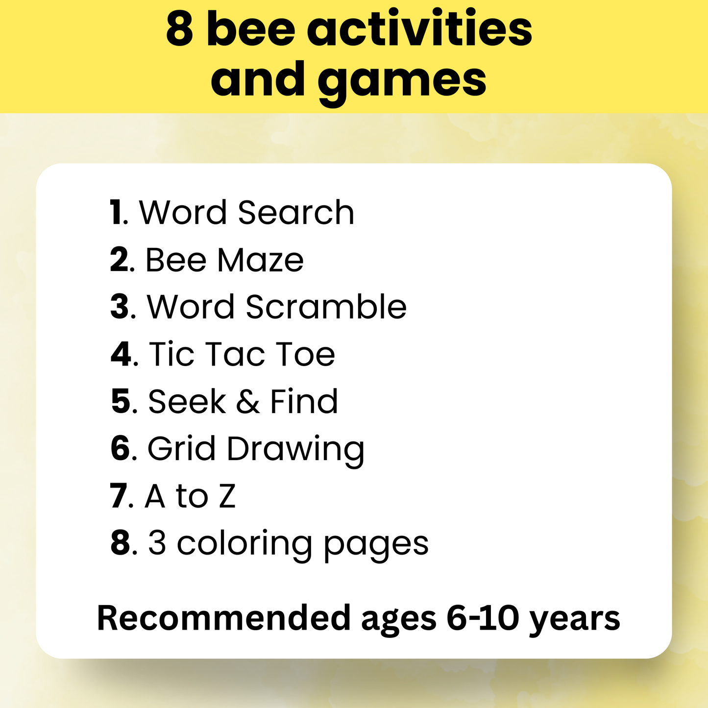 Bee activity pack printable 6-10 years