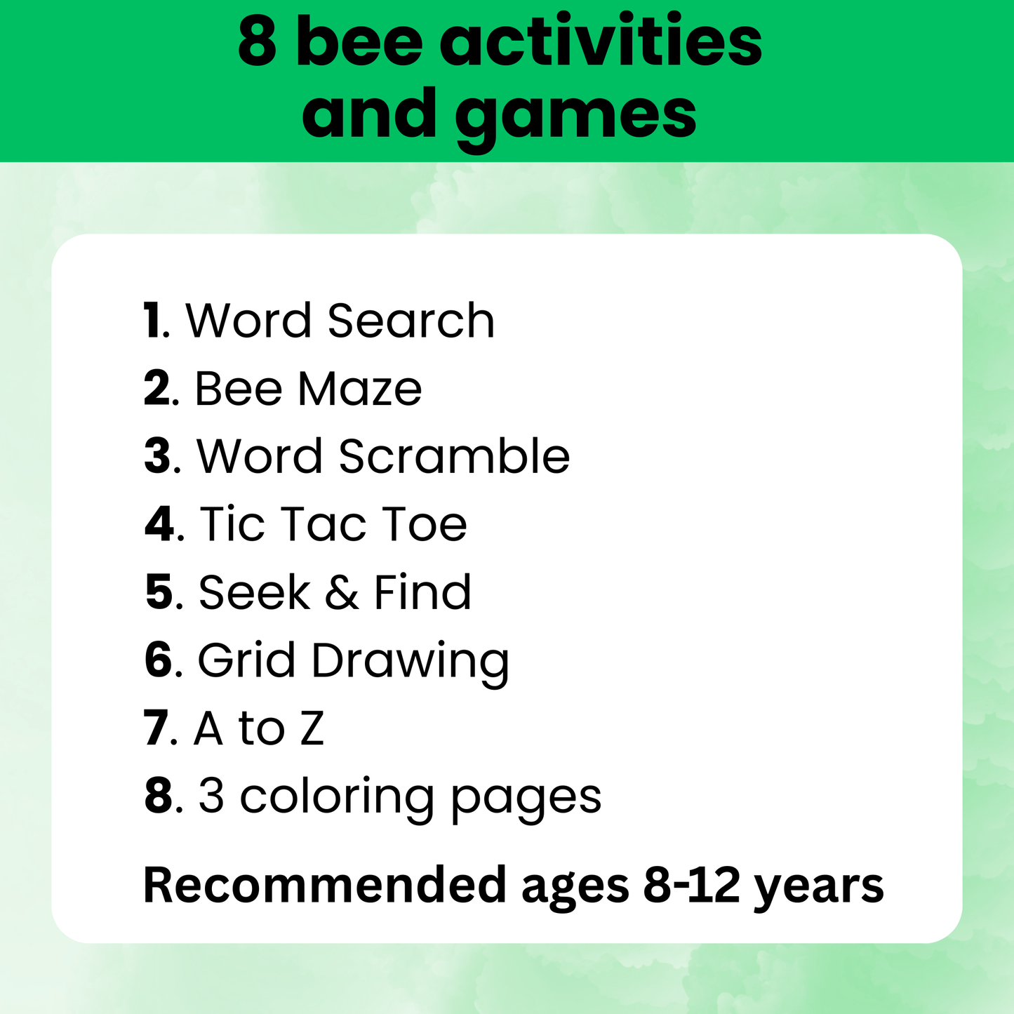 Bee activity pack printable 8-12 years