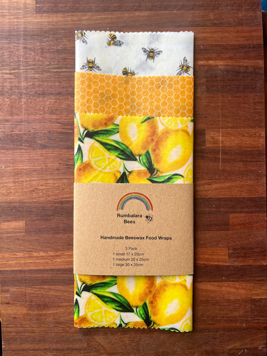 Beeswax wrap pack (bees, honeycomb and lemons)