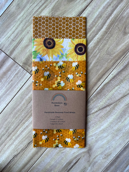 Beeswax wrap pack (bees, sunflowers and honeycomb)