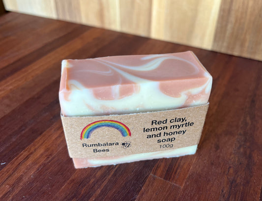 Red clay, lemon myrtle and honey soap 100g
