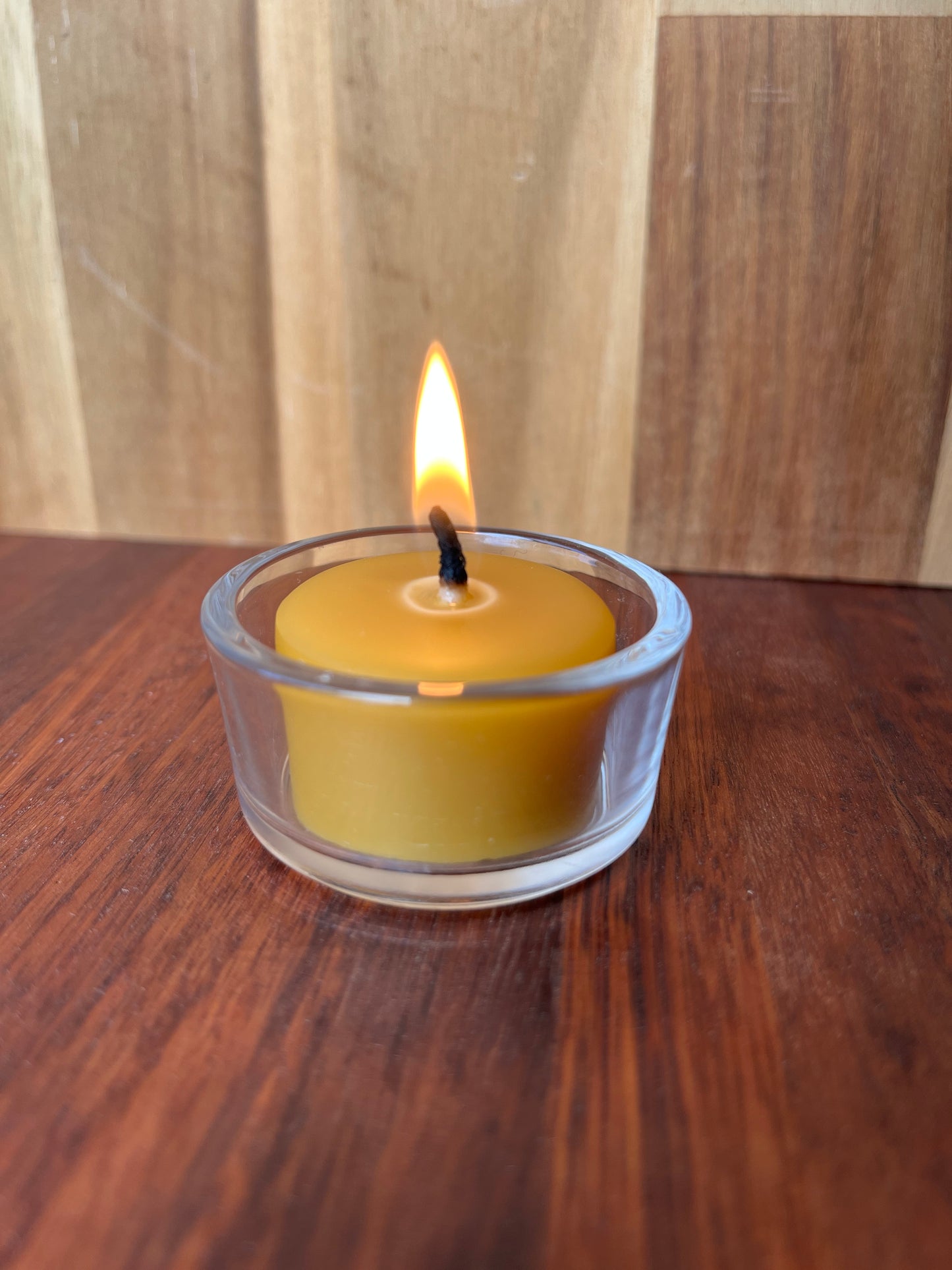 Beeswax tea light with small glass holder