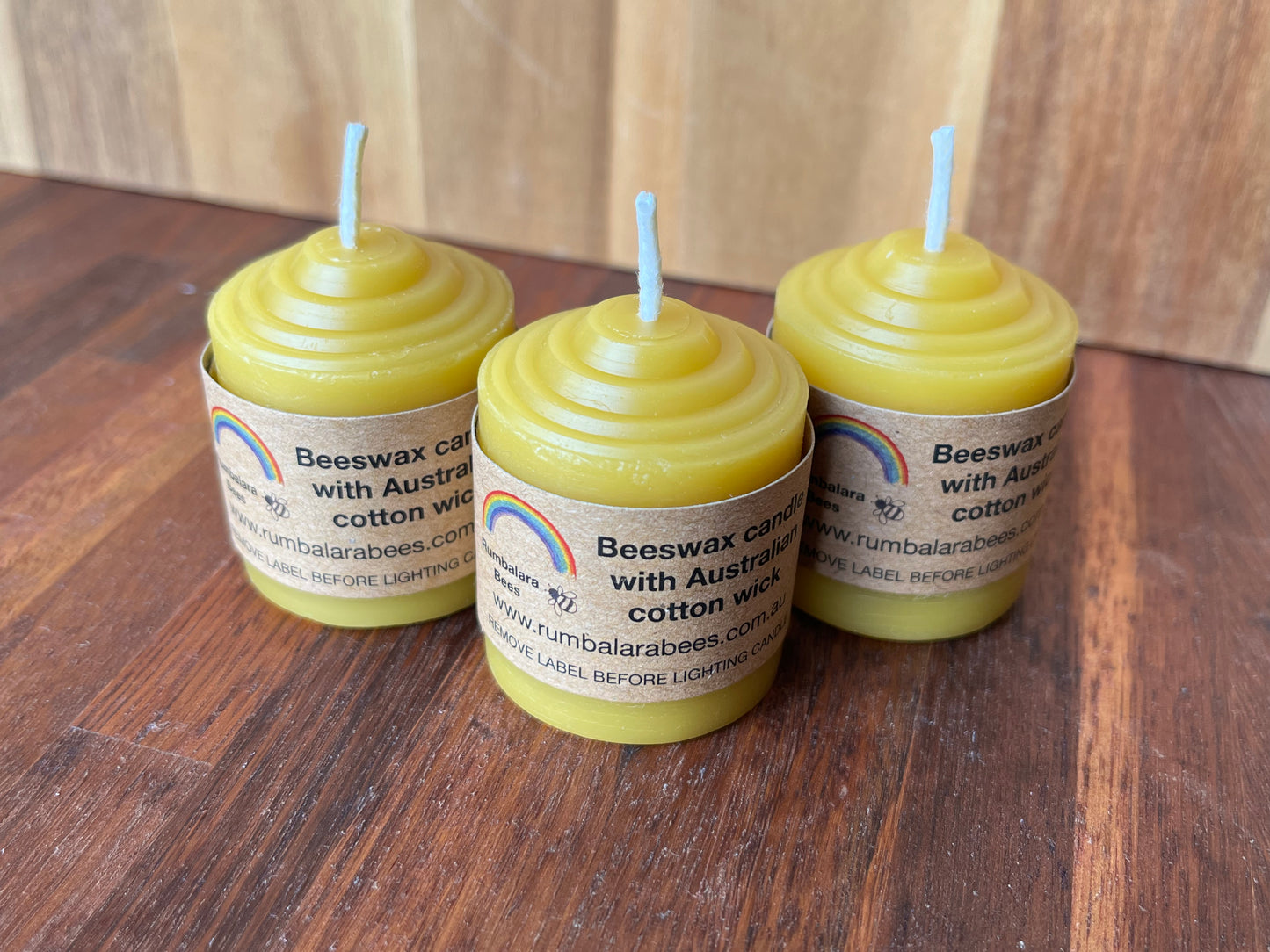 Beeswax votive candles x 3