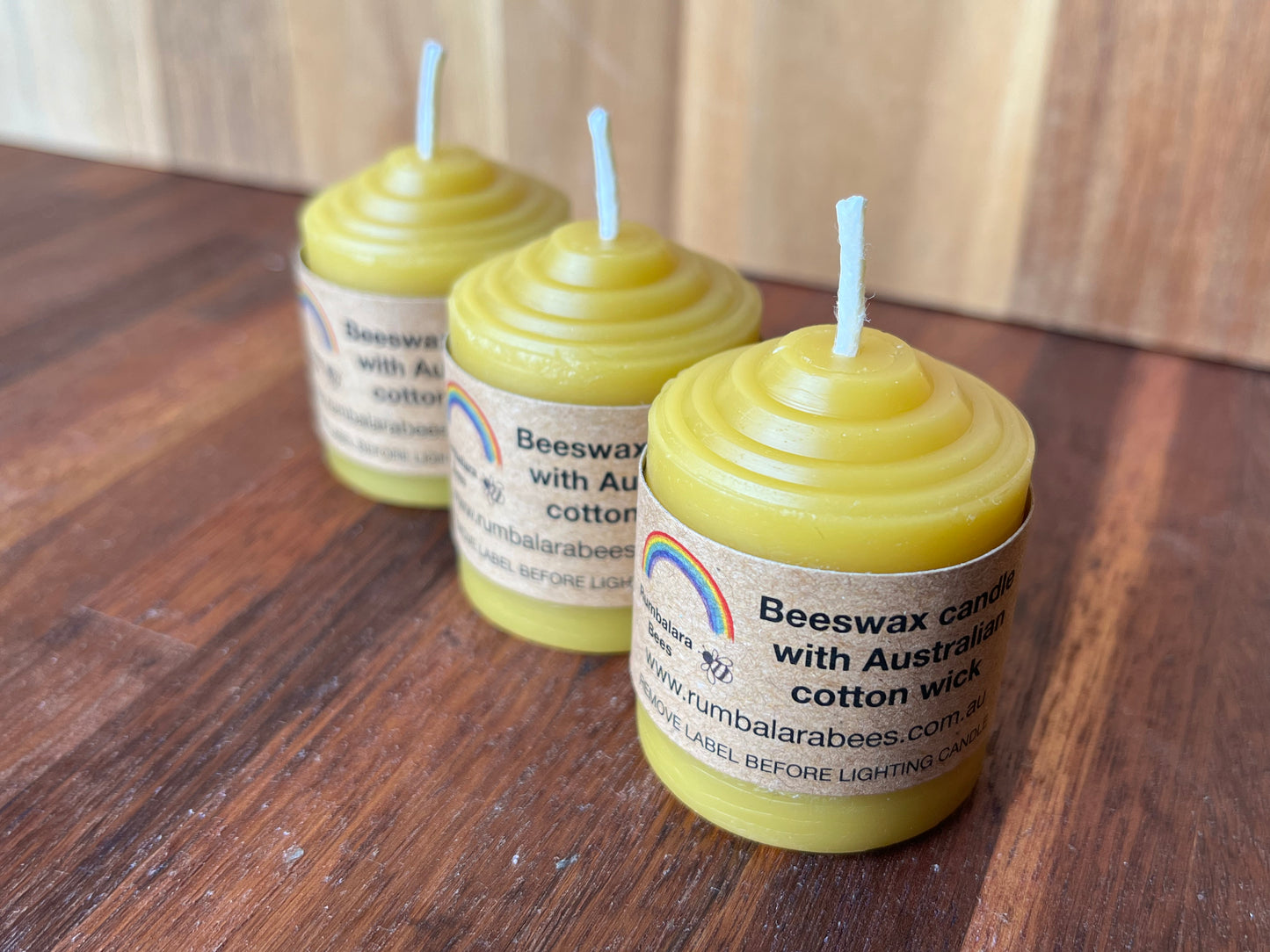 Beeswax votive candles x 3