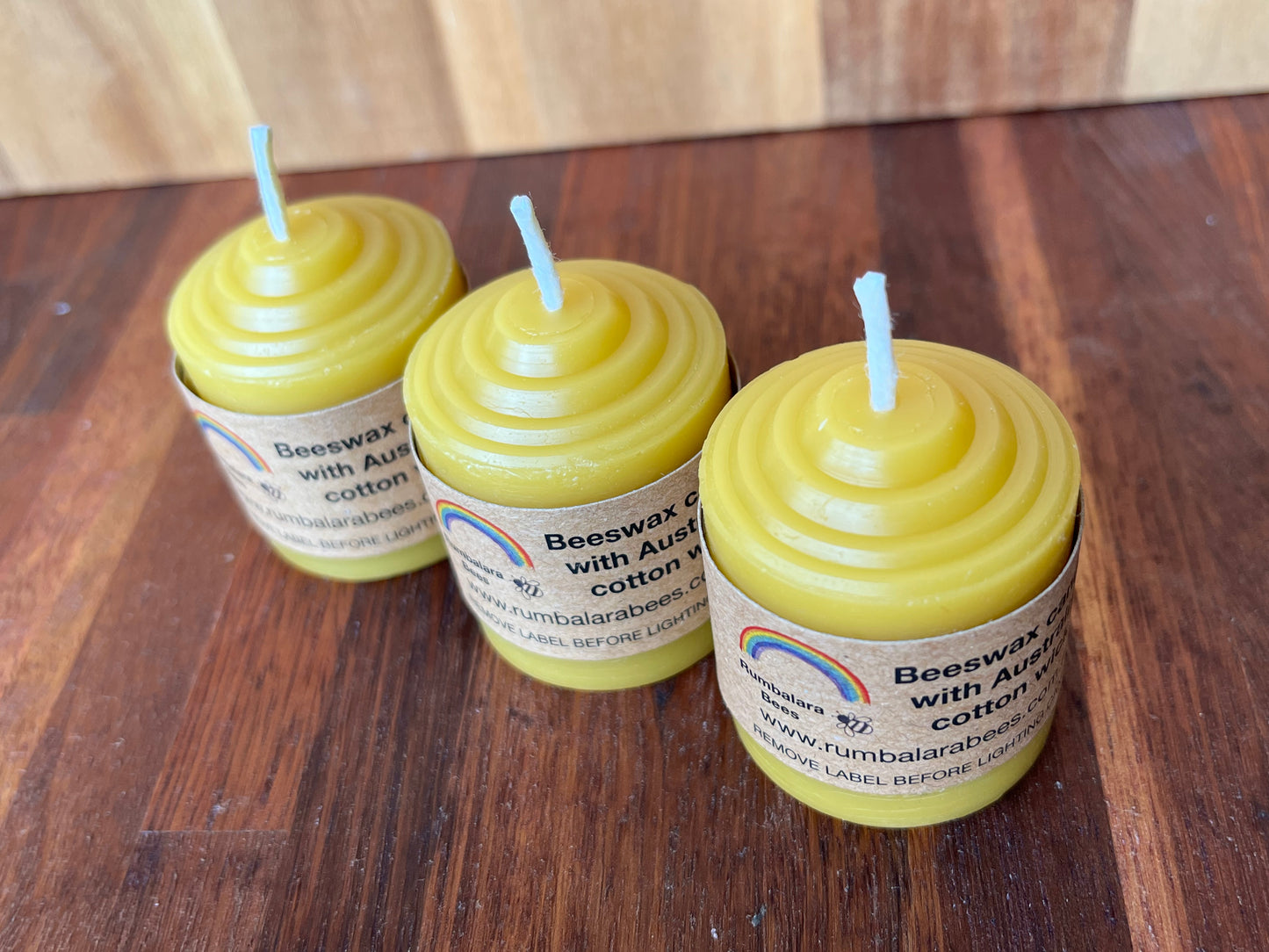 Beeswax votive candles x 3