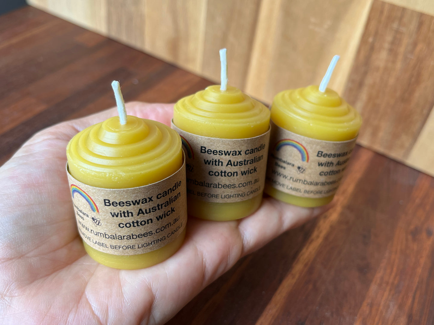 Beeswax votive candles x 3