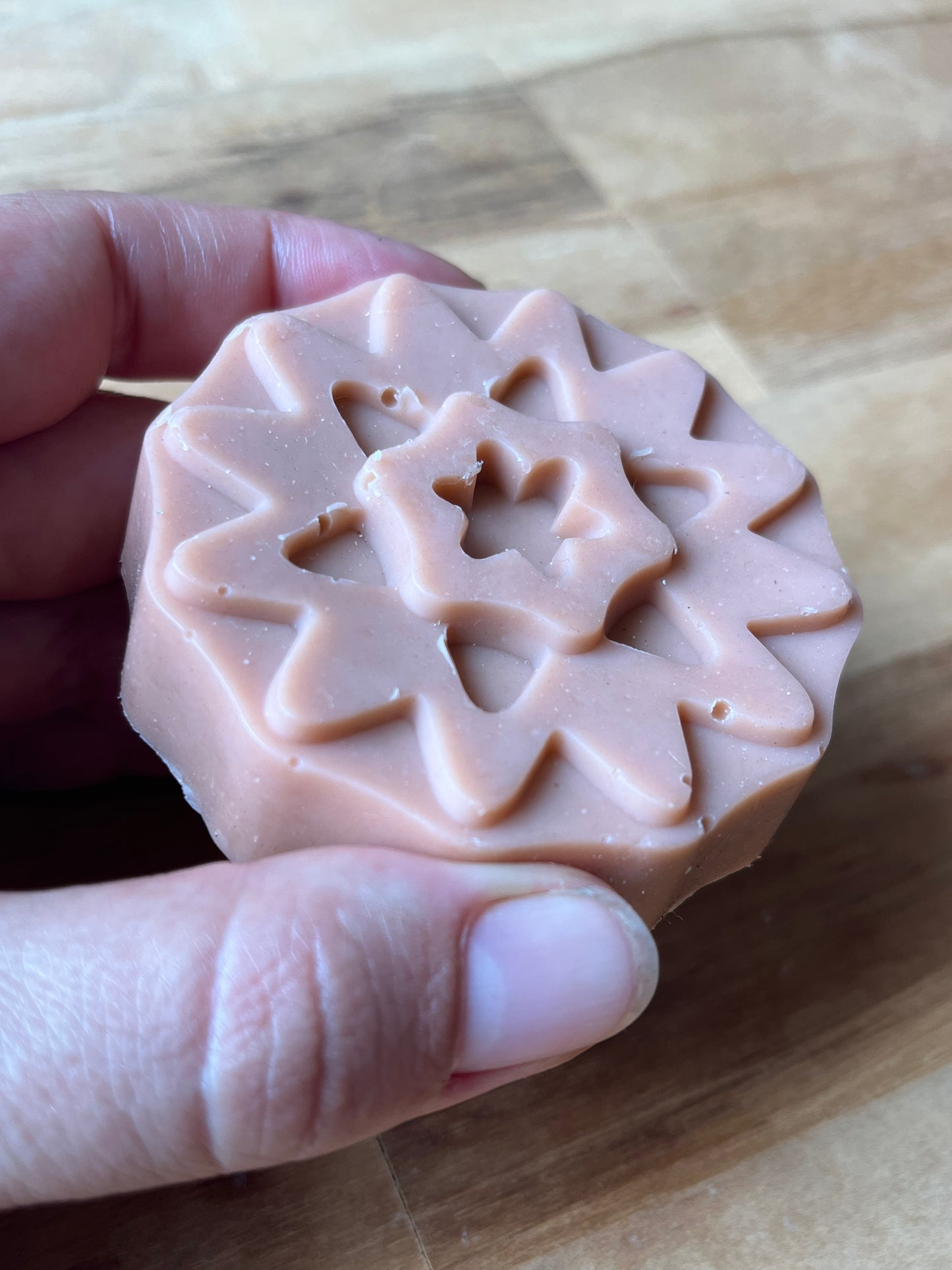 Red clay, orange and honey Christmas snowflake soap 50g