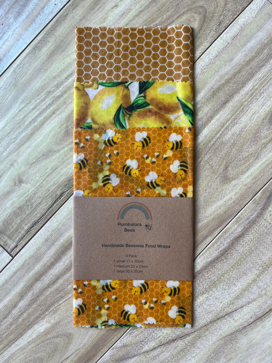 Beeswax wrap pack (bees, lemons and honeycomb)