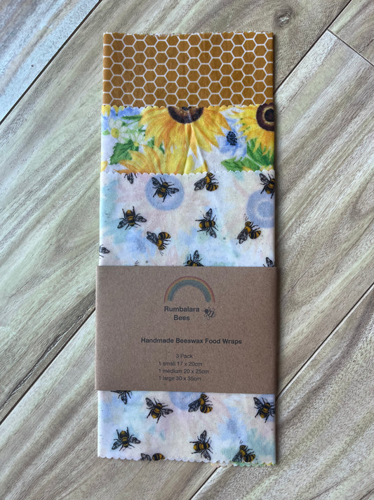 Beeswax wrap pack (bees, sunflowers and honeycomb)