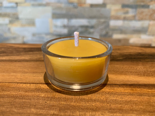 Beeswax tea light with small glass holder