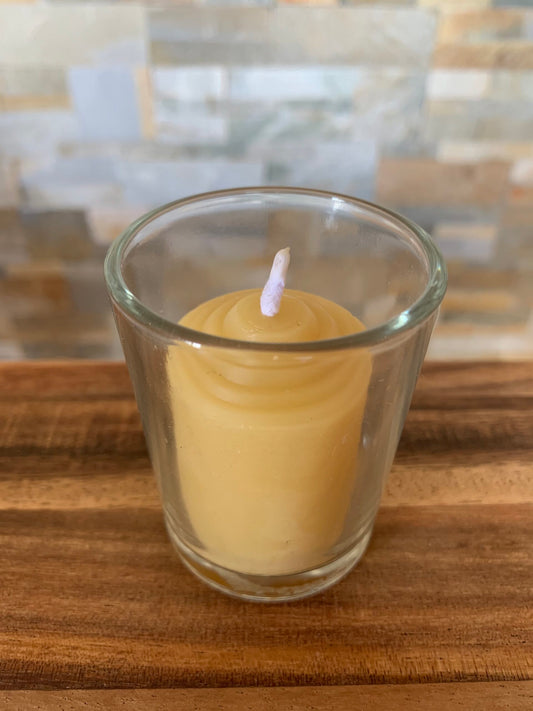 Beeswax votive candle with cylinder glass holder